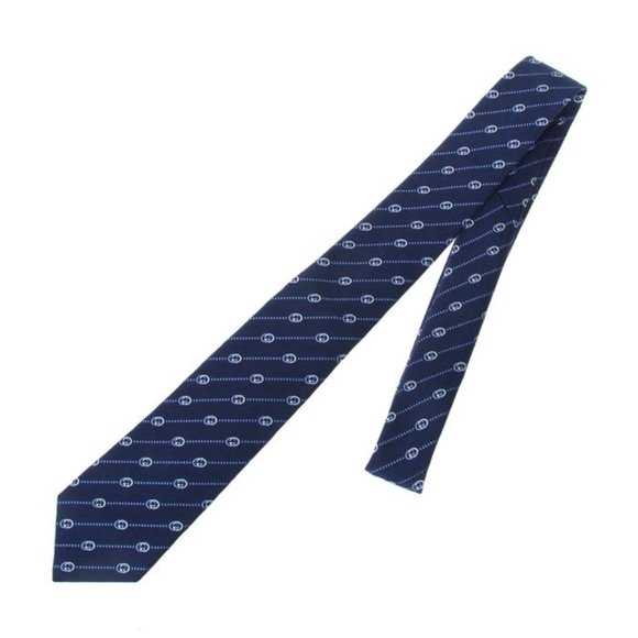 Gucci Interlocking GG and Dots Navy Silk Tie NEW - Picture 1 of 5